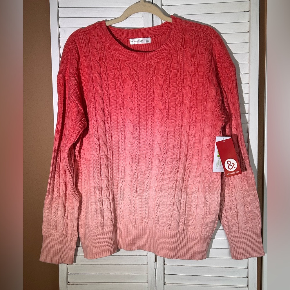 89th & Madison NWT Womens size Large Coral Bisque Dip Dye Ombre sweatshirt